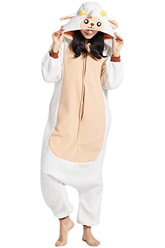DarkCom Tier Onesie Halloween Cosplay Schaf Kostüm Karneval Einteiliger Pyjamas Jumpsuit für Frauen und Männer XL von DarkCom