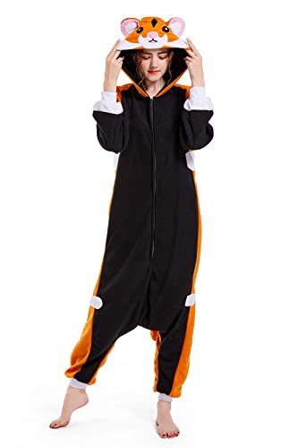 DarkCom Tier Onesie Halloween Cosplay Schwarzbauch Hamster Kostüm Karneval Einteiliger Pyjamas Jumpsuit für Damen und Herren XL von DarkCom