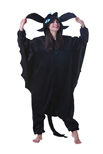 DarkCom Tier Onesie Halloween Cosplay Schwarzer Drachen Kostüm Karneval Einteiliger Pyjamas Jumpsuit für Frauen und Männer M von DarkCom