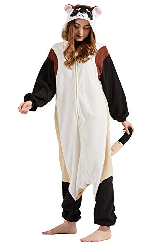 DarkCom Tier Onesie Halloween Cosplay Schwarzfuß Frettchen Kostüm Karneval Einteiliger Pyjamas Jumpsuit für Damen und Herren M von DarkCom