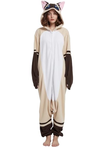 DarkCom Tier Onesie Halloween Cosplay Siam Kostüm Karneval Einteiliger Pyjamas Jumpsuit für Damen und Herren XL von DarkCom