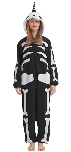 DarkCom Tier Onesie Halloween Cosplay Skelett Einhorn Kostüm Karneval Einteiliger Pyjamas Jumpsuit für Frauen und Männer L von DarkCom
