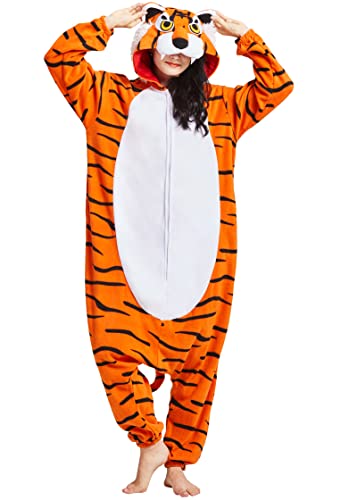 DarkCom Tier Onesie Halloween Cosplay Tiger Kostüm Karneval Einteiliger Pyjamas Jumpsuit für Damen und Herren S von DarkCom