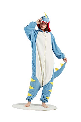 DarkCom Tier Onesie Halloween Cosplay Tyrannosaurus Kostüm Karneval Einteiliger Pyjamas Overall für Frauen und Männer M von DarkCom