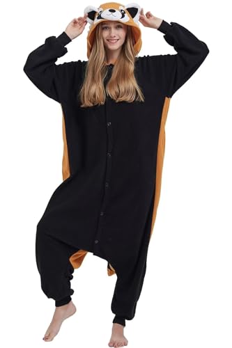 DarkCom Tier Onesie Halloween Cosplay Waschbär Kostüm Karneval Einteiliger Pyjamas Jumpsuit für Frauen und Männer M von DarkCom