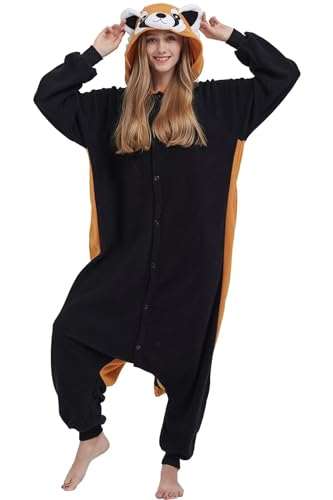 DarkCom Tier Onesie Halloween Cosplay Waschbär Kostüm Karneval Einteiliger Pyjamas Jumpsuit für Frauen und Männer S von DarkCom