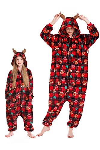 DarkCom Weihnachten Hirsch Onesie für Kinder und Erwachsene,Eltern-Kind Karneval Schlafanzug Cosplay Halloween Tierkostüm Weihnachten Pyjamas 6-7 Years von DarkCom