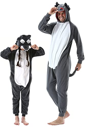 DarkCom Wolf Onesie für Kinder und Erwachsene,Eltern-Kind Karneval Schlafanzug Cosplay Halloween Tierkostüm Weihnachten Pyjamas 6-7 Years von DarkCom