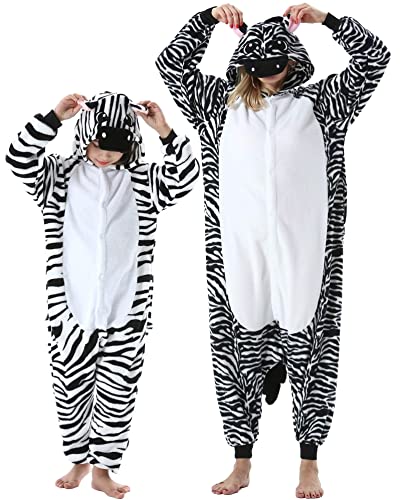 DarkCom Zebra Onesie für Kinder und Erwachsene,Eltern-Kind Karneval Schlafanzug Cosplay Halloween Tierkostüm Weihnachten Pyjamas 12-13 Years von DarkCom