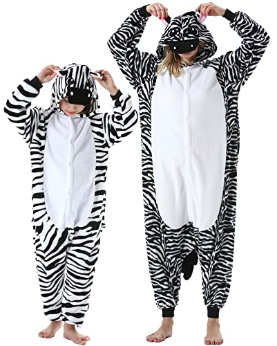 DarkCom Zebra Onesie für Kinder und Erwachsene,Eltern-Kind Karneval Schlafanzug Cosplay Halloween Tierkostüm Weihnachten Pyjamas 8-9 Years von DarkCom