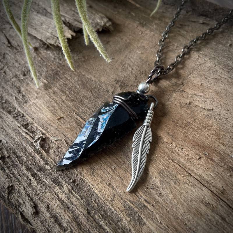Obsidian Pfeilspitze Anhänger Kette Gunmetall Kette, Drachen Glas Obsidian Pfeilspitze Anhänger Kette Gunmetall Kette, Drachen Glas von DarkForestWorkshop