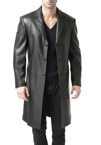 DarkRabbit Leder-Trenchcoat lang für Herren (DE/NL/SE/PL, Alphanumerisch, L, XL, Regular, Regular, Standard, Schwarz) von DarkRabbit