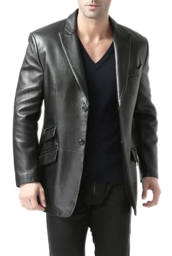 DarkRabbit Lederblazer für Herren Schwarz Männer (DE/NL/SE/PL, Alphanumerisch, 5XL, 6XL, Regular, Regular, Regular, Schwarz) von DarkRabbit