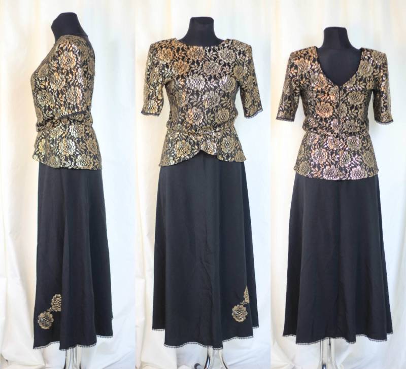 80Er Jahre Gold Metallic Kleid Vintage Blümchenspitze Schößchen Festlich 80Er Jahre Gold Metallic Kleid Vintage Blümchenspitze Schößchen Festlich von DarkVintageNest