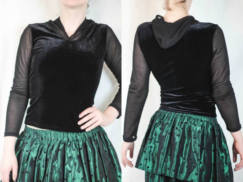 90Er Jahre Velour Und Netz Bluse Mit Kapuze Whimsigoth Kleidung Jumper Grunge Fee Größe S Oder Xs von DarkVintageNest