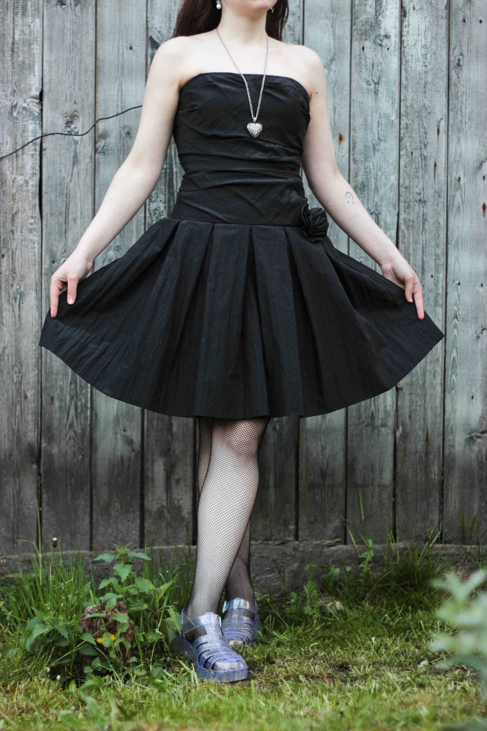 Y2K Gothic Bustier Kleid Ärmelloses Schwarzes Taft Korsett | Eu 36 von DarkVintageNest