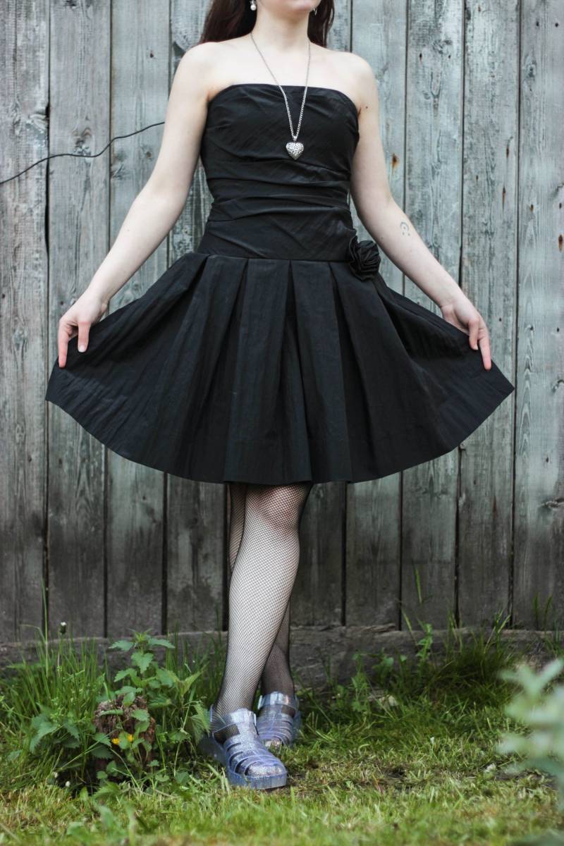 Y2K Gothic Bustier Kleid Ärmelloses Schwarzes Taft Korsett | Eu 36 von DarkVintageNest