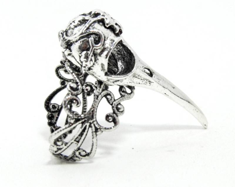 Gothic Bird Skull Ring Silberner Filigraner, Verstellbarer Schmuck Gothic Bird Skull Ring Silberner Filigraner, Verstellbarer Schmuck von DarkenroseJewellery