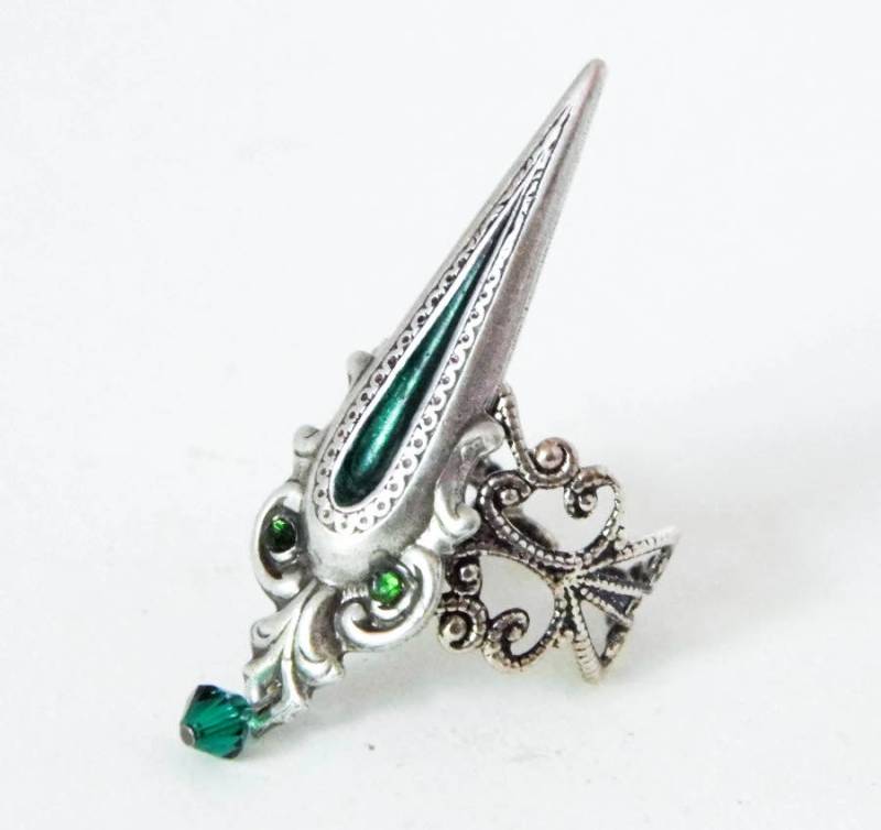Gothic Smaragd Spike Ring Silber Schmuck Gothic Smaragd Spike Ring Silber Schmuck von DarkenroseJewellery