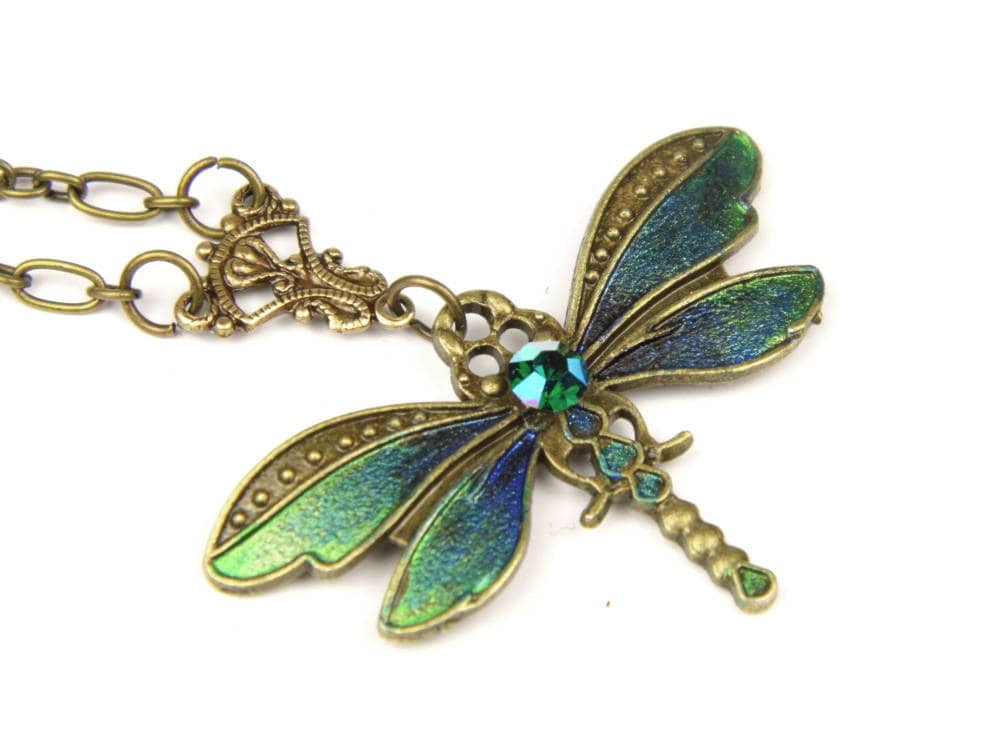 Handbemalte Libelle Jugendstil Steampunk Schmuck, Swarovski Kristall Handbemalte Libelle Jugendstil Steampunk Schmuck, Swarovski Kristall von DarkenroseJewellery