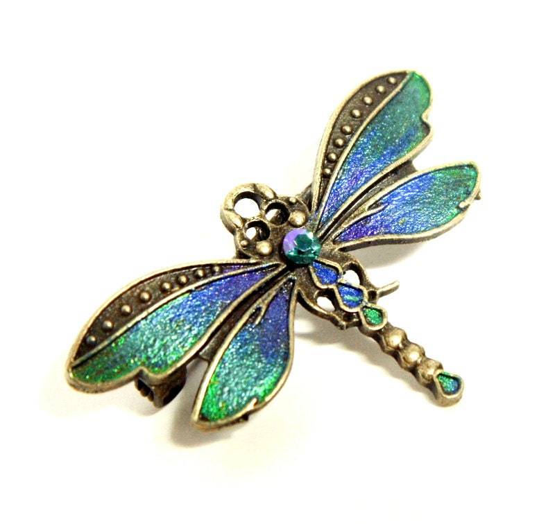 Handbemalte Libellen-Brosche Jugendstil-steampunk-Schmuck, Preciosa Crystal Handbemalte Libellen-Brosche Jugendstil-steampunk-Schmuck, Preciosa Crystal von DarkenroseJewellery
