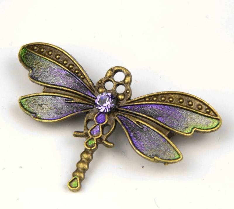 Handbemalte Violette Libellen-Brosche Jugendstil Swarovski Kristallschmuck Handbemalte Violette Libellen-Brosche Jugendstil Swarovski Kristallschmuck von DarkenroseJewellery