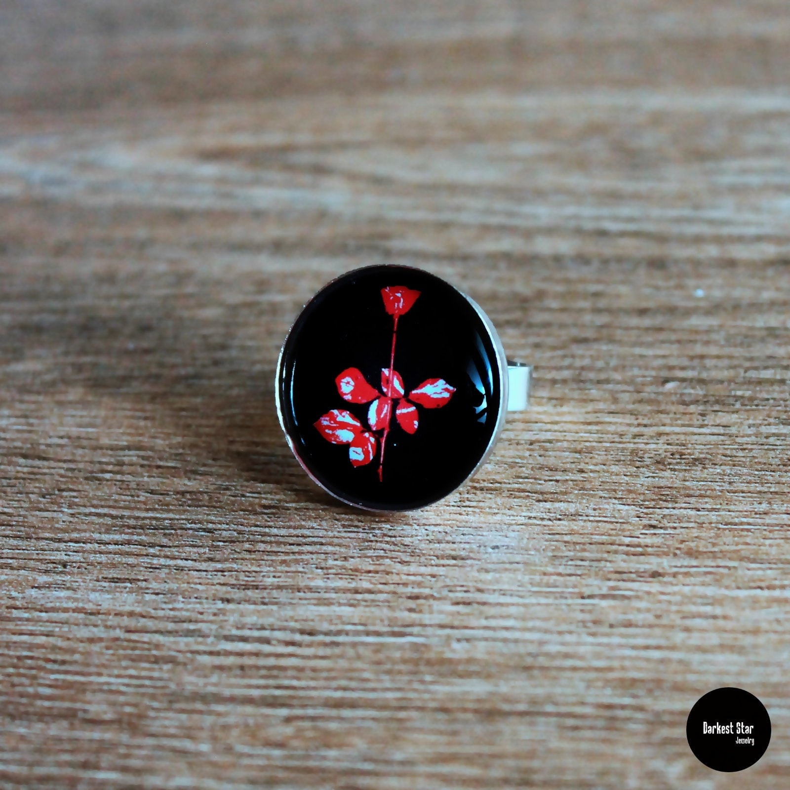 Depeche Mode Schmuck, Violator Ring, Genieße Die Stille, Rote Rose, Fan Art von DarkestStarJewelry