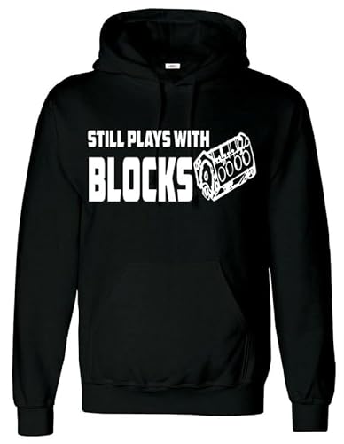 Darkwear Still Plays with Blocks schwarzer Hoody Lustiger Motor Mechaniker Auto Guy Truck Reparatur Sweatshirt Kapuze, Schwarzer Kapuzenpullover, L von Darkwear
