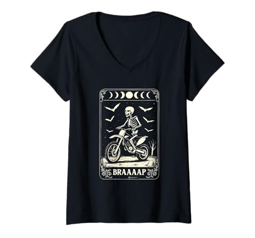 Damen Braaap Halloween Dirt Biker Tarotkarte Biker Herren Motocross T-Shirt mit V-Ausschnitt Damen Braaap Halloween Dirt Biker Tarotkarte Biker Herren Motocross T-Shirt mit V-Ausschnitt von Darling Dogz