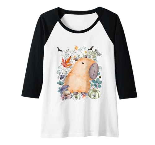 Damen Cottagecore Capybara Halloween Summerween Aquarell Raglan von Darling Dogz