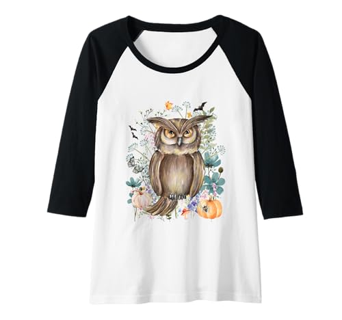 Damen Cottagecore Eule Halloween Sommerween Aquarell Tiere Raglan von Darling Dogz