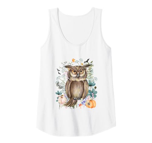 Damen Cottagecore Eule Halloween Sommerween Aquarell Tiere Tank Top von Darling Dogz