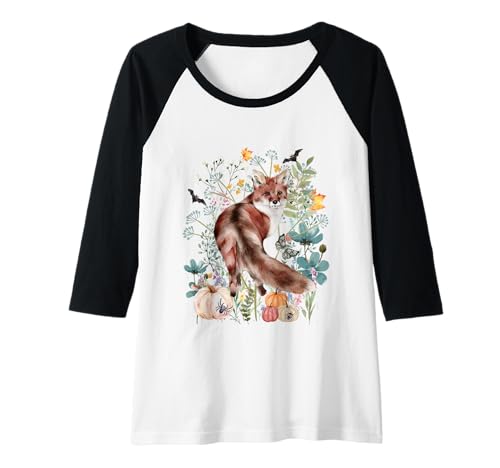 Damen Cottagecore Fox Halloween Sommerween Aquarell Tiere Raglan Damen Cottagecore Fox Halloween Sommerween Aquarell Tiere Raglan von Darling Dogz