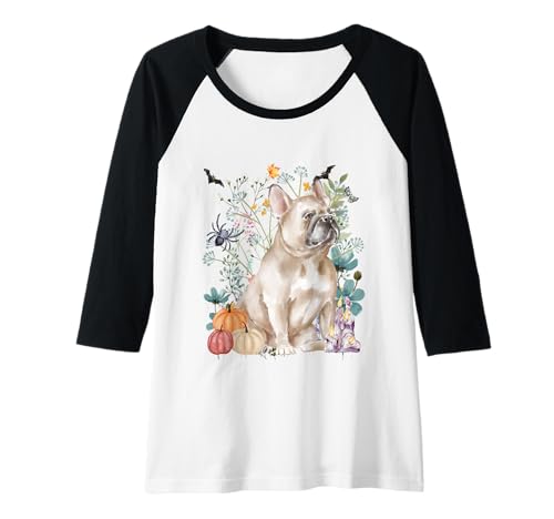 Damen Cottagecore Französische Bulldogge Halloween Sommer Aquarell Raglan Damen Cottagecore Französische Bulldogge Halloween Sommer Aquarell Raglan von Darling Dogz