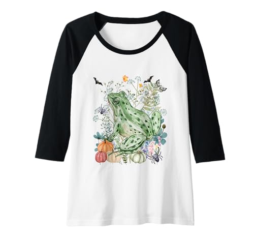 Damen Cottagecore Frosch Halloween Sommerween Aquarell Frösche Raglan von Darling Dogz
