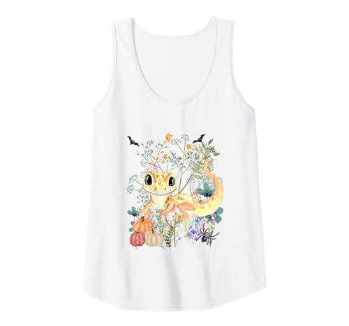Damen Cottagecore Gekko Halloween Sommerween Aquarell Reptil Tank Top von Darling Dogz