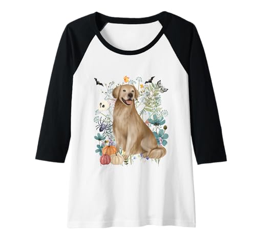 Damen Cottagecore Golden Labrador Halloween Summerween Aquarell Raglan von Darling Dogz