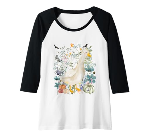 Damen Cottagecore Goose Halloween Summerween Aquarell Gänse Raglan von Darling Dogz