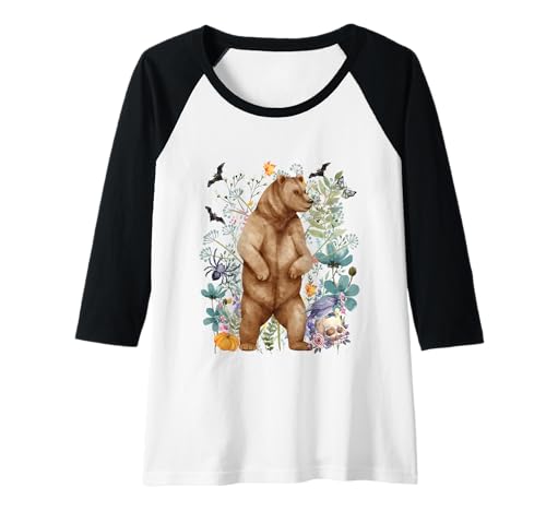 Damen Cottagecore Grizzly Bear Halloween Summerween Aquarell Raglan von Darling Dogz