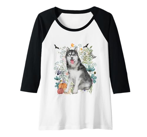 Damen Cottagecore Husky Halloween Summerween Aquarell Huskie Raglan von Darling Dogz