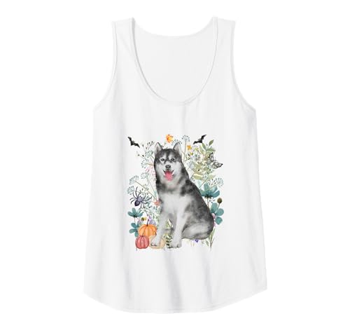 Damen Cottagecore Husky Halloween Summerween Aquarell Huskie Tank Top von Darling Dogz