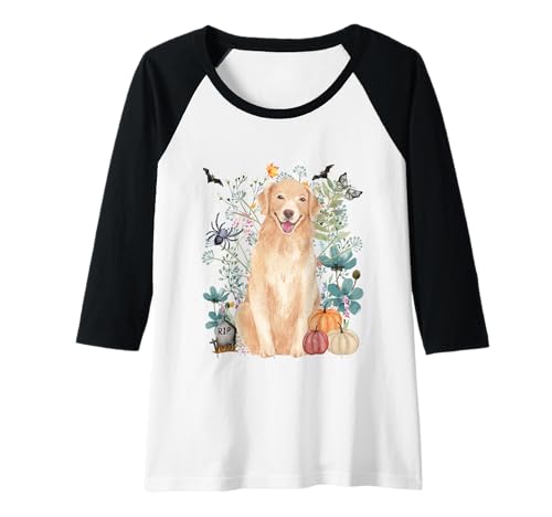 Damen Cottagecore Labrador Halloween Sommerween Aquarell Hunde Raglan von Darling Dogz
