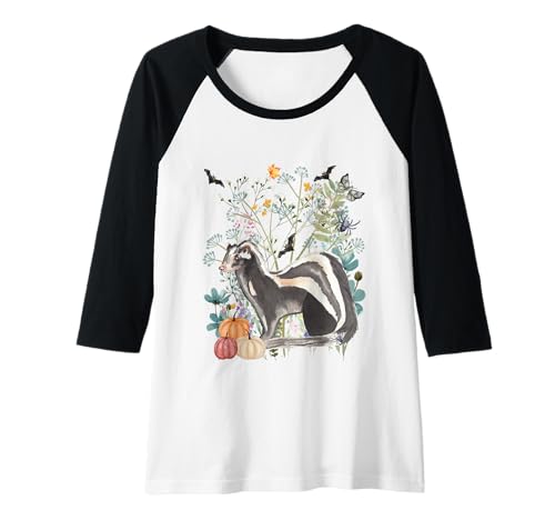 Damen Cottagecore Skunk Halloween Summerween Aquarell Natur Raglan von Darling Dogz