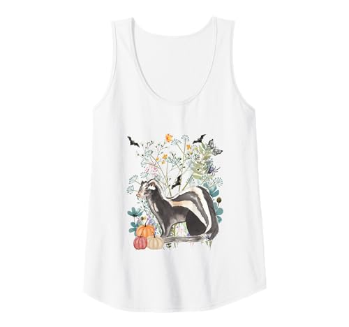 Damen Cottagecore Skunk Halloween Summerween Aquarell Natur Tank Top von Darling Dogz