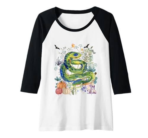Damen Cottagecore Snake Halloween Summerween Aquarell Reptil Raglan von Darling Dogz
