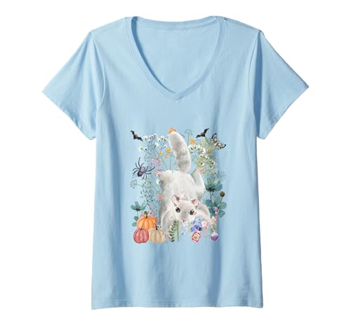 Damen Cottagecore Spider Glider Halloween Summerween Aquarell T-Shirt mit V-Ausschnitt von Darling Dogz