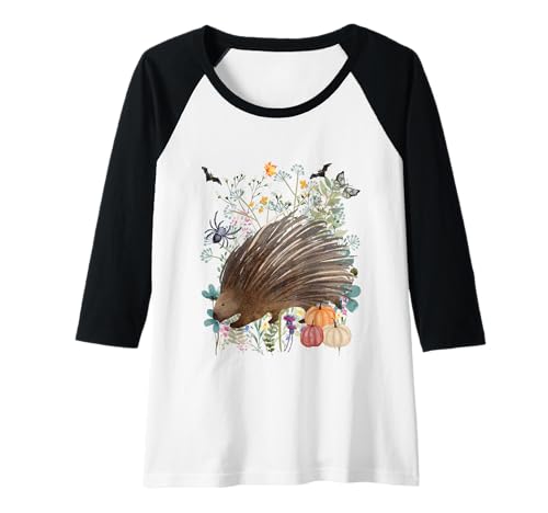 Damen Cottagecore Stachelschwein Halloween Sommerween Aquarell Raglan von Darling Dogz
