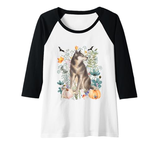 Damen Cottagecore Wolf Halloween Sommerween Aquarell Tiere Raglan von Darling Dogz