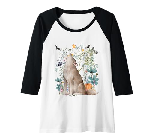 Damen Cottagecore Wolf Halloween Summerween Aquarell Wölfe Raglan von Darling Dogz
