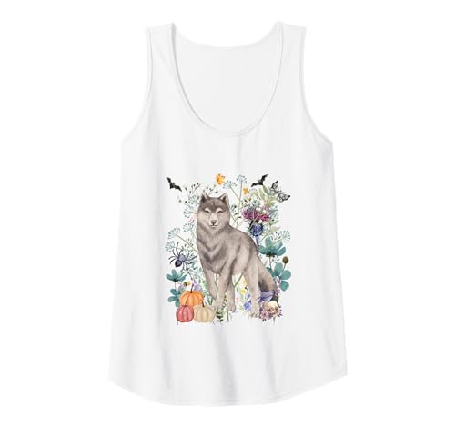 Damen Cottagecore Wolf Halloween Summerween Aquarell Wölfe Tank Top von Darling Dogz